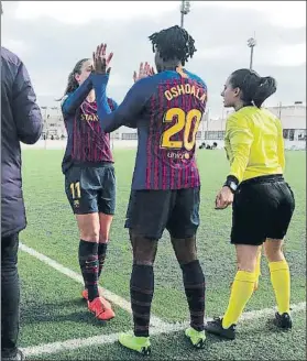  ?? FOTO: FCB ?? Momento del debut de Asisat Oshoala con el Barça, diez segundos antes de marcar