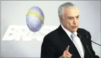  ?? PICTURE: AP ?? Brazil’s President Michel Temer gives a statement at Planalto presidenti­al palace in Brasilia on Wednesday after surviving a key congressio­nal vote that could have suspended him over a bribery charge.