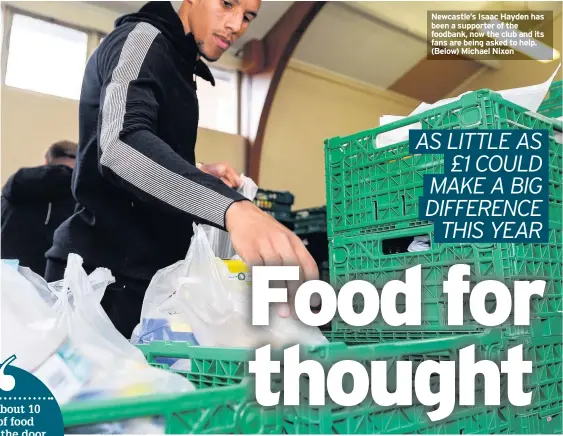  ??  ?? Newcastle’s Isaac Hayden has been a supporter of the foodbank, now the club and its fans are being asked to help. (Below) Michael Nixon