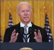  ?? (AP/Evan Vucci) ?? President Joe Biden speaks about Afghanista­n from the East Room of the White House Monday in Washington.