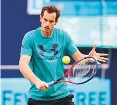  ?? AP ?? Andy Murray practices during a training session at the Queen’s Club. The former world No. 1 underwent surgery in January after pulling out of the 2017 US Open and this year’s Australian Open.