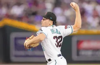  ?? ROSS D. FRANKLIN / ASSOCIATED PRESS ?? Arizona Diamondbac­ks starting pitcher Brandon Pfaadt works against a Los Angeles Dodgers batter during the first inning of Game 3 of their NL Division Series last week in Phoenix.