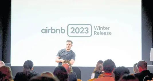  ?? AP CARLA TORRES ?? Airbnb co-founder and CEO Brian Chesky speaks at an Airbnb event in New York on November 7, 2023.