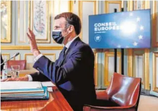  ?? AFP ?? Macron, en un momento de la cumbre por videoconfe­rencia