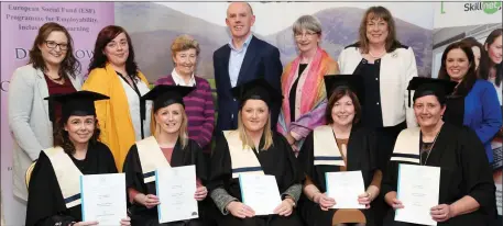  ??  ?? Catherine Mairead O’Mahony, Helen Doherty, Pamela Buckley, Christina O’Connor, and Mairead Quinn graduated in Level 5 Healthcare Support at the IRD Duhallow Recognitio­n of Learning Ceremony. They are pictured with Jacinta Carroll, Helena Enright, Judy O’Leary, Mary Wallace, Maura Walsh and Louise Bourke of IRD Duhallow and Pauric O’Connell, HR Manager Bord Gáis. Photos by Sheila Fitzgerald
