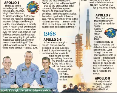  ??  ?? Apollo 1’s tragic trio: White, Grissom and Chaffee