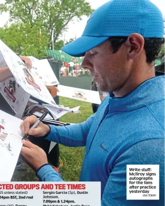  ?? USA TODAY ?? Write stuff: McIlroy signs autographs for the fans after practice yesterday