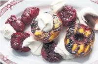  ?? DEB LINDSEY PHOTOS/BONNIE S. BENWICK FOOD STYLING ?? Charred Stone Fruit with Bay Leaf Cream.