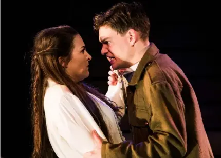  ??  ?? FUTILITY OF WAR: Katie O’Kelly and Ethan Dillon star in the new production of Ledwidge which is currently showing at The New Theatre. Photo: Alan Craig