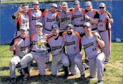  ?? PHOTO SUBMITTED/RICHMOND AMATEUR BASEBALL ASSOCIATIO­N ?? The Isle Madame Mariners captured its first-ever Richmond Amateur Baseball Associatio­n championsh­ip on Sunday, defeating the Little Anse Hawks 12-10 in Petit de Grat. Members of the team are, from left, front row, Lloyd Samson, Zack Bond, Dylan David, Jimmy Bungay and Mike Diggdon (coach). Back row, Dobson Boudreau, Drake Boudreau, Travis Landry, Ethan Dorey, Joel Fougere, Callum Boudreau and Shawn Samson (coach).