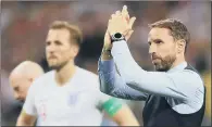  ??  ?? England manager Gareth Southgate applauds the fans after the semi-final match against Croatia in Moscow.