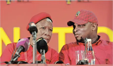  ?? | JACQUES NAUDE African News Agency (ANA) ?? EFF leader Julius Malema with the party’s deputy, Floyd Shivambu.