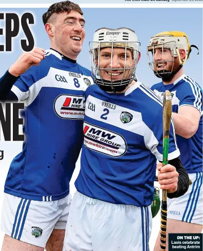  ??  ?? ON THE UP: Laois celebrate beating Antrim