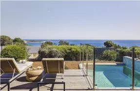  ??  ?? (Clockwise from opposite) View across the bay from Injidup Spa Retreat; the deck and plunge pool in one of the retreat’s villas; slow-roasted lamb shoulder at Amelia Park Restaurant