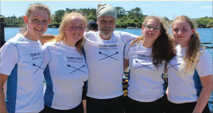  ??  ?? The Templenoe Minor Ladies crew, from left, of Eimear Crowley, Fiadh Lucey, Craig Van Deventer (cox), Isobel Van Deventer and Amy Harrington who were gold medallists at Sneem Regatta on Sunday.