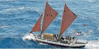  ?? PHOTO: SUPPLIED ?? The sailing waka Te Matau a Maui faces a rough ride back to Napier after its protest mission.