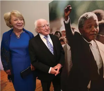  ??  ?? President Michael D Higgins and his wife Sabina at the opening of the Nelson Mandela exhibition ‘From Prisoner to President’ at Kilmainham Gaol yesterday. Photo: Damien Eagers