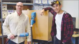  ?? Photo contribute­d ?? Instructor Lukas Skulmoski, left, and student Noah Dorsey are working with developer Andrew Gaucher to develop housing modules that could be added or subtracted to a home.