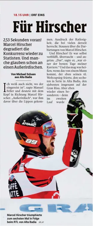  ??  ?? Marcel Hirscher triumphier­te zum sechsten Mal in Folge beim RTL von Alta Badia APA, AP