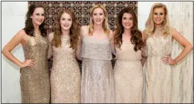  ??  ?? Emily Farris of Washington; Rachel Morrow of Little Rock, sister of the bride; Donna Graham of Fayettevil­le, sister of the bridegroom; and Tracy Neal and Paige Preusse, both of Rogers
