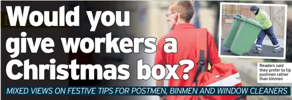  ??  ?? Readers said they prefer to tip postmen rather than binmen