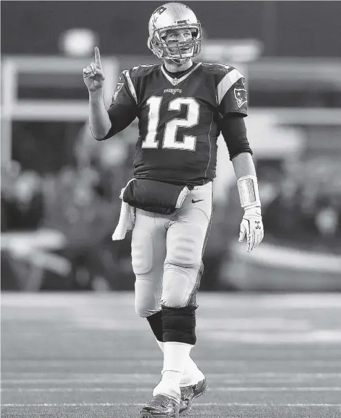  ?? MADDIE MEYER / GETTY IMAGES ?? Quarterbac­k Tom Brady of the New England Patriots was depicted as a ‘crybaby’ by some New York tabloids on
Wednesday, but facing a motivated Brady is hardly something the Denver Broncos should be wishing for.
