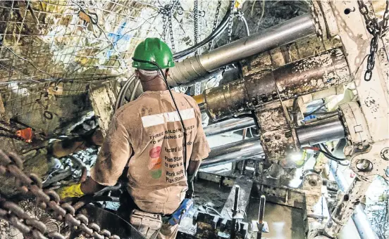  ??  ?? DRILL INSTRUCTOR: The drilling machine is put to work in a Gauteng gold mine. There is optimism in the industry about what the device can do to improve South African gold production