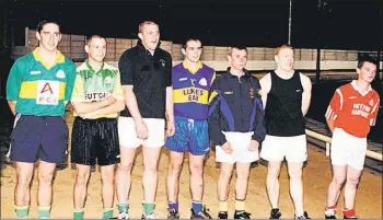  ??  ?? Getting ready for a good start in the ‘Human Race’ at the dog track in aid of St Catherines GAA Club at Curraheen Park on Wednesday, October 2 2002. Pictured l-r: Eoin Fitzgerald (Castlelyon­s), James Bermingham (Bride Rovers), Seán O’Farrell (Carrigtwoh­ill), William McDonnell (Tallow), Alan Keane (St Catherines), Dermot Sheehan (Killeagh) and Jonathon Barry (Ballyduff).