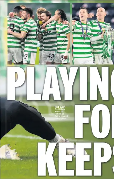  ??  ?? SILVER LINING Celtic beat Falkirk at the weekend, inset left, to set up a last-16 trip to Ibrox and they are determined to end a horror season by keeping hold of the Scottish Cup