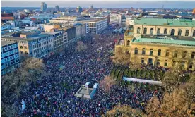  ?? Photograph: snapshot/Future Image/U Stamm/REX/Shuttersto­ck ?? More than 35,000 people attended a protest against rightwing extremism in Hanover.