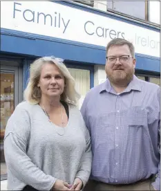  ??  ?? Susan Eccleston and Jason Carroll of Family Carers Ireland on Wexford’s Henrietta Street.