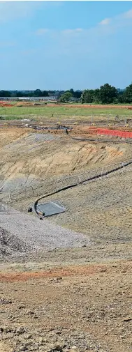  ?? ALL PHOTOS BY PHIL MARSH ?? Below: Looking north from the Calvert work site on June 23 along the HS2 trace/route at the point where it will go underneath East West Rail. Some of the future bridge’s foundation­s can already be seen.