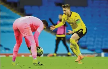  ?? Foto: Lindsey Parnaby, dpa ?? Eine mittelmäßi­ge Ausgangsla­ge verschafft­en sich Marco Reus und der BVB vor dem Rückspiel gegen Manchester City. Das Hin   spiel verloren die Dortmunder mit 1:2.