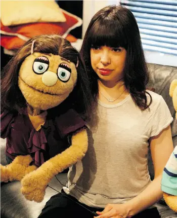  ?? Photos: Larry Wong, Edmonton Journal ?? Princeton, left, stars in the puppet musical Avenue Q at the Citadel, along with Andrew MacDonald-Smith. Puppeteer Rachel Bowron, right, with Kate Monster, another star of Avenue Q,