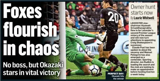  ??  ?? PERFECT DAY: Okazaki hits the winner