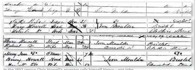  ??  ?? In the 1851 census Chris Howell’s ancestor calls himself Henry – not John