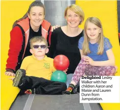  ??  ?? Delighted Lesley Walker with her children Aaron and Maisie and Lauren Dunn from Jumpstatio­n.