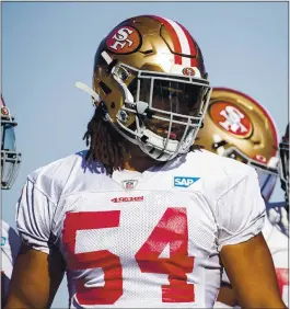  ?? SEAN LOGAN — THE REPUBLIC ?? 49ers linebacker Fred Warner was named NFC Defensive Player of the Week after recording 14 tackles and forcing and recovering a fumble against the Cardinals.