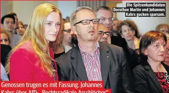  ??  ?? Die Spitzenkan­didaten Dorothee Martin und Johannes Kahrs gucken sparsam.