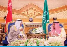  ??  ?? Saudi King Salman bin Abdulaziz (right) meets His Highness the Amir of Kuwait Sheikh Sabah Al-Ahmad Al-Jaber Al-Sabah in Diriya Palace during the Gulf Cooperatio­n Council (GCC) summit.