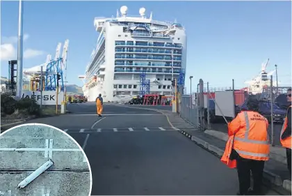  ?? Picture (main) / Otago Daily Times ?? The Emerald Princess’ sailing was delayed after a gas cylinder (inset) exploded at the wharf.