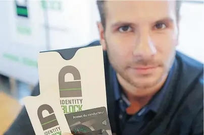  ?? MARIE-FRANCE COALLIER/POSTMEDIA NEWS ?? Mark-Olivier Hassoun is the co-founder of Montreal firm Identity Block which makes paper sleeves to protect credit-card data.