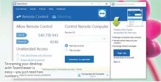  ??  ?? Streaming your desktop with TeamViewer is easy—you just need two numbers.