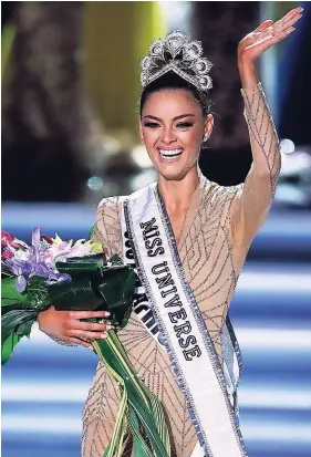  ?? AP PHOTOS ?? Miss South Africa Demi-Leigh Nel-Peters waves after she was announced as the new Miss Universe at the Miss Universe pageant on Sunday night.