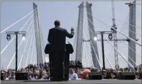  ?? SETH WENIG — THE ASSOCIATED PRESS ?? New York Governor Andrew Cuomo speaks during a ribbon cutting ceremony for the Tappan Zee Bridge replacemen­t, called the The Gov. Mario M. Cuomo Bridge, near Tarrytown, N.Y., Thursday. The event was held a day before vehicles start rolling across the...