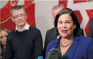  ?? NIALL CARSON PRESS ASSOCIATIO­N ?? Sinn Fein's president Mary Lou McDonald addresses the media in Dublin, Ireland, on Monday after the party took the largest share of votes in Saturday’s election.