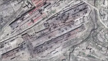  ?? Planet Labs PBC ?? THIS SATELLITE IMAGE FROM PLANET LABS PBC shows damage at the Azovstal steelworks in Mariupol, Ukraine, on Wednesday.