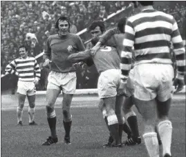  ?? Pictures: SNS ?? Derek Johnstone rises highest to score the winner for Rangers ( main), to the delight of his team- mates ( above) and manager Willie Waddell ( left).
