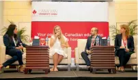  ??  ?? Dr Zahra Ladha Jiwani with Dr Franziska Apprich, Juan Pablo and Lina Hourani during the Canadian University Dubai discussion.