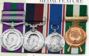  ??  ?? A rare group to a Royal
Air Force recipient, with two clasps to his General Service Medal, and (far right) the Iraqi medal without clasp for the 1928 service